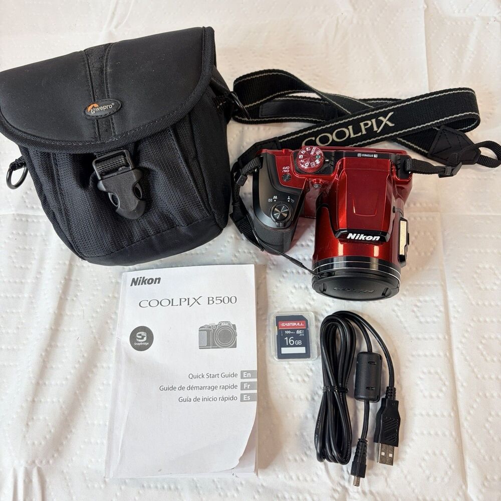 Nikon COOLPIX B500 Digital Camera Red 16MP 40X Wide Optical Zoom - Tested ✅